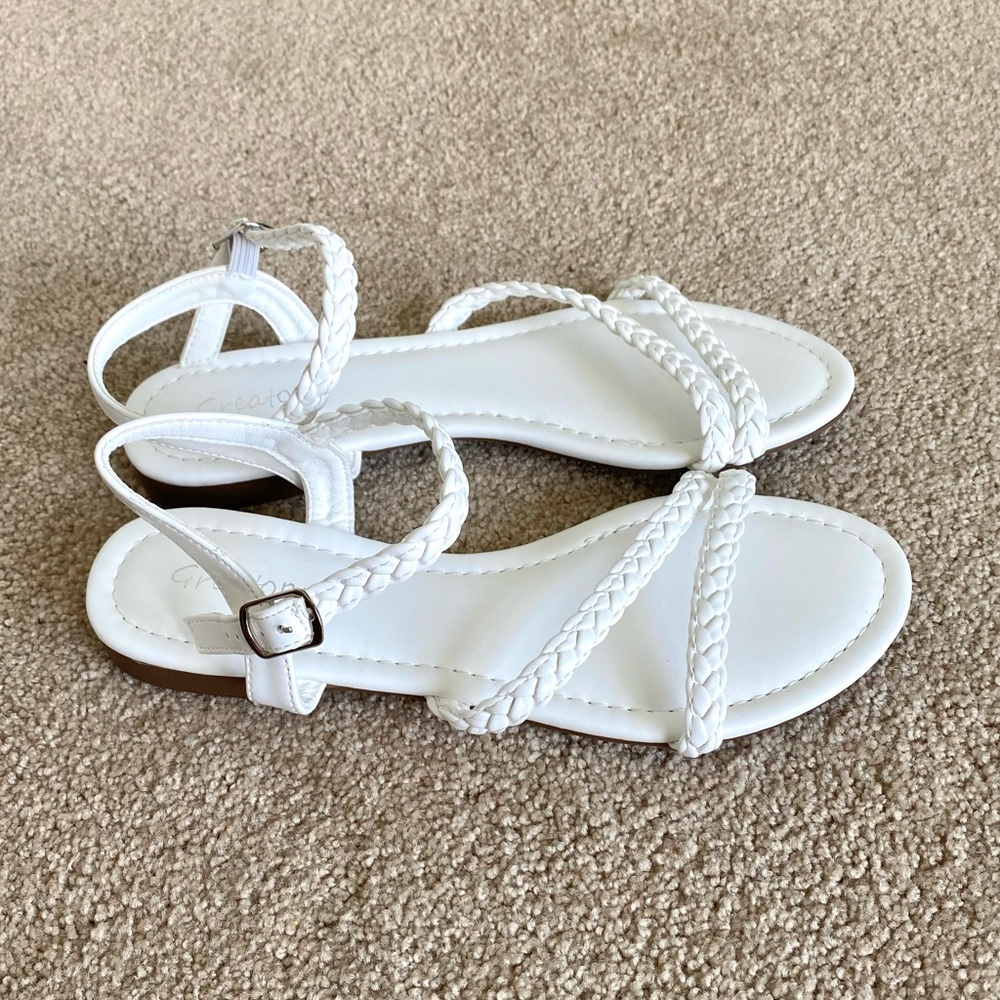 Greatonu White Slingback Bridal Sandals Braided Straps Buckle Enclosure